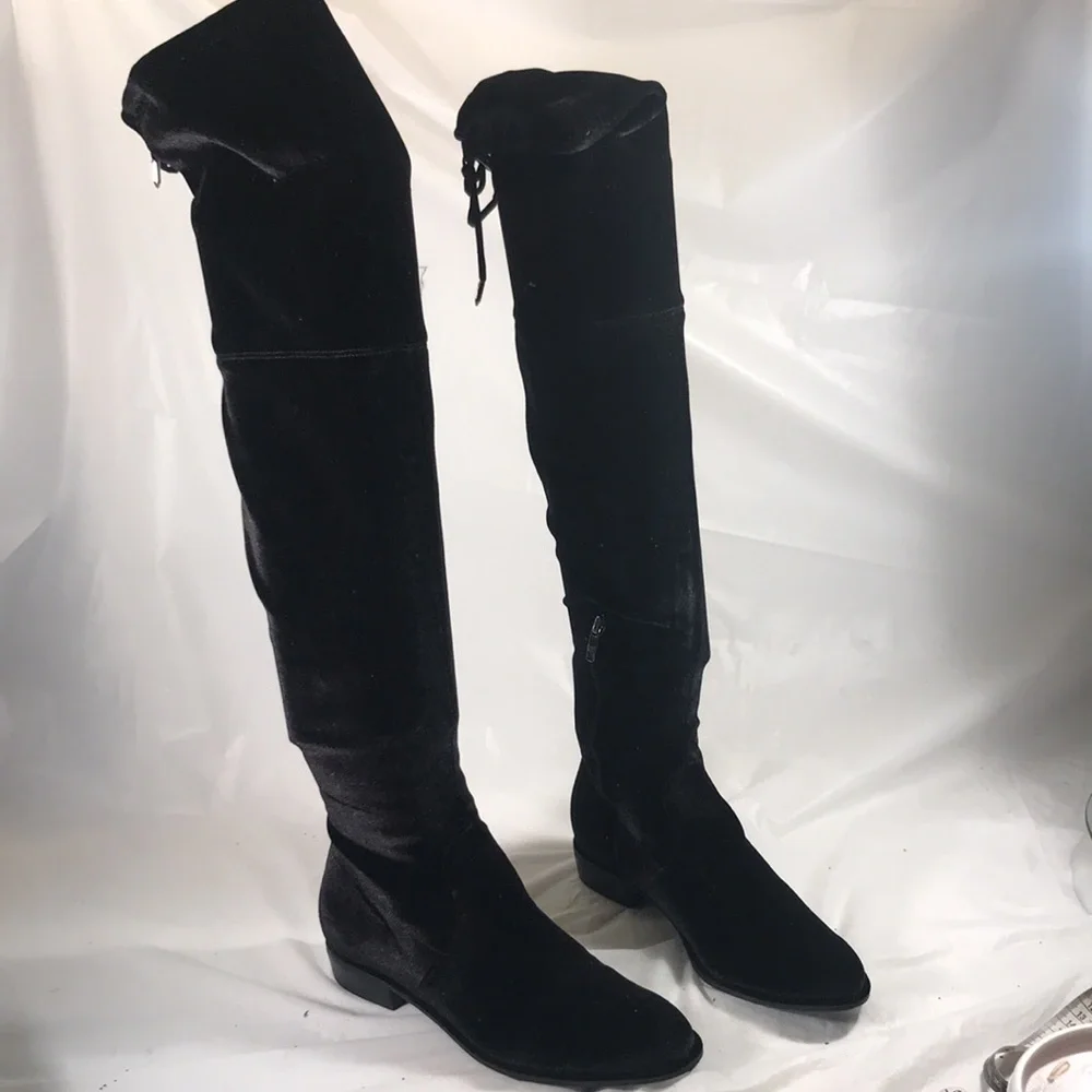 Marc Fisher Women’s Black Velvet Over The Knee Drawstring  Goth Emo Fall Boots